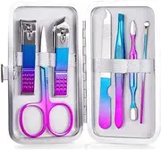 KLVN 7-15 Pieces Manicure Set Nail Clippers Pedicure Stainless Steel Rainbow Nail Cutter Scissor Household Nail kit Professional Set(7pcs Colorful)