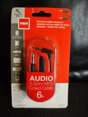 RCA Audio 3.5 mm MP3 MP4 Coiled Cable 6 ft/1.8 m Built-In Microphone Hands Free