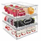 Pull Out Stackable Bins with Handle Clear Refrigerator Drawers Organizer Food St