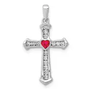 14K White Gold Lab Grown Diamond VS/SI FGH & Created Ruby Cross Pendant