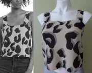 NWT 525 AMERICA Shadow Leopard Print Adjustable Strap 100% Cashmere Tank Top L
