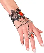 W WIDMANN MILANO Party Fashion - Armband aus Spitze mit Ring und Edelstein, Gothic, Accessoire Halloween Kostüm