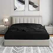 Full Fitted Sheet - Double Brushed Ultra Soft – Wrinkle & Fade Resistant - 14" Standard Pocket Fitted Sheet Only - Good Fit for 12"-16" Deep Mattress (Full, Black)