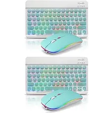 2 Pack Ultra-Slim Bluetooth Keyboard and Mouse Portable Rechargeable 7-Color Backlit for Apple iPad iPhone Samsung Tablet iPhone Smartphone iOS Android Windows Round Keys - Green