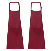 2pcs Adjustable Kitchen Cooking Aprons 89x67cm Polyester Art Apron Dark Red