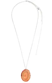 NIB Saint Laurent YSL Orange Agate Slice Pendant Long Silver Chain Necklace $995