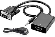VGA to HDMI Adapter with 3.5 mm Audio Cable and Power Cable, VGA to HDMI Converter 1080p 60Hz, Compatible with VGA Male and HDMI Female for TV Projectors Monitors