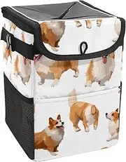 Car Trash Can with Lid and Storage Pockets Leak-Proof Organizer,Waterproof Garbage Can,Cartoon Dog Funny