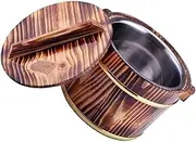 Wooden Rice Bucket Wooden Rice Barrel Hangiri Mixing Bowl Sushi Oke Rice Barrel with Lid Home Kitchen Food Container Coffee (Color : Coffee, Size : 16X16CM)