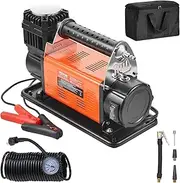 VEVOR 12V Portable Tire Inflator, 7.06CFM Heavy Duty Air Compressor, 150PSI Offroad Air Pump with Adapters for Car SUV RV Truck - Include 6.5FT Power Cord, 26FT Air Hose with Pressure Gauge, Carry Bag