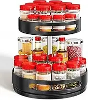 High-Quality Carbon Steel Lazy Susan Turntable, 2 Tier Round Rotating Kitchen Storage Spice Organiser Rack for Kitchen Cabinet Pantry Bathroom, Black