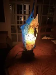 Swordfish Lamp 22” T 7” W 9” D Beautiful Crackle Glass Beach Lamp NEW (A3-TL1044