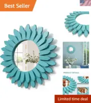Beach Wall Decor Mirror Wood Coastal Wall Decor Sunburst Boho 12 inch Cyan