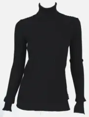 MONCLER $480 NWT Black Ribbed Rayon Blend Knit Long Sleeve Turtleneck Top L