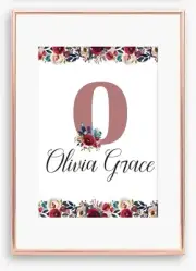 A4 Nursery/Baby/Kids Home Wall Gift Christmas Birthday Custom Name Floral Print