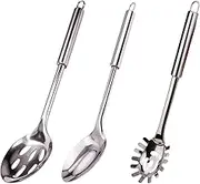 Cooking Spoons Set, Slotted Spoon Stainless Steel and Solid Serving Spoon for Cooking and Mixing, Stainless Steel Serving Spoons for Kitchen, Durable (Silvery, One Size)