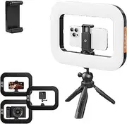 Rechargeable Selfie Portable Ring Light – Adjustable Bicolor Fill Light, Cordless Square Ring Light, with 4000mah Battery Phone Video Stabilizer for iPhone, Makeup, Live Streaming (B)