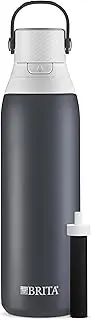 Brita Stainless Steel Premium Filtering Water Bottle, BPA-Free, Reusable, Insulated, Replaces 300 Plastic Water Bottles, Filter Lasts 2 Months or 40 Gallons, Includes 1 Filter, Carbon - 20 oz.