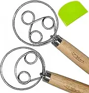 DflowerK Danish Dough Whisk Hand Mixer and Dough Scraper Set Stainless Steel Dutch Dough Whisk Kitchen Baking Tools for Bread Cookie Souffle Pastry Pizza Dough