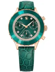 [Swarovski] Octea Chrono Swiss Made Leather Strap Rose Gold-Tone Plated Watch in Green
