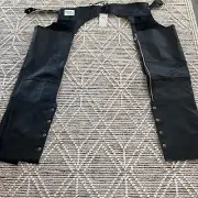 Unisex Black Genuine Leather Chaps Motorcycle Zipper Leg Chaps Size M