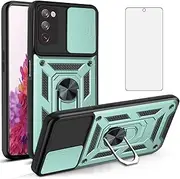 [Asuwish] Phone Case for Samsung Galaxy S20 FE 5G 6.5 inch with Slide Camera Cover and Screen Protector Stand Ring Holder Cell S 20 EF UW 2022 S20FE5G S20FE 20S S2O Fan Edition 4G G5 Women Men Green