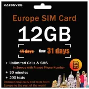 Prepaid SIM Card for Europe Travel with 12GB of 4G Data, Unlimited Calls and ...