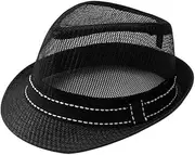 [WITHMOONS] Mesh Fedora Hat Short Brim with Band Sun Trilby Straw Panama YZ60179