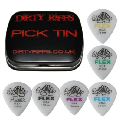 6 x Dunlop Tortex Flex Jazz XL Guitar Picks Plectrums - 1 Of Each In a Pick Tin