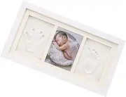 Abaodam Hand and Foot Print Photo Frame Wooden Picture for Baby Footprint Inkless Print Pad Home Decor Bedroom