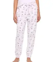 Woman's Medium Pink Jogger Pyjama PantsWith Dog/Flower Pattern - Brand New