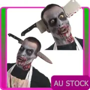 Zombie Kitchen Knife Cleaver Through Head Headband Halloween Costume Accessories