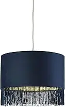 Lighting Collection Velvet Pendant Shade with Navy Fringe Tassel Trim
