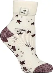 [HEAT HOLDERS] | Sockshop | Ladies Lounge Lite Slipper Socks | with a Gripper Sole | Winter Warm Thermal | Women's Sizes UK4-8 US5-9 | Orion-Ivory Stars