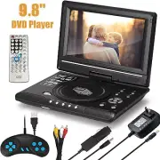 9.8" Portable DVD Player Swivel Screen Rechargeable TV Player Car Gamepad T4N2