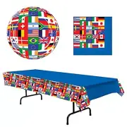 International World Countries Flags Tablecover Plates Napkins 33 Piece Bundle