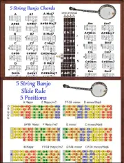 5 STRING BANJO CHORDS & 5 POSITION SLIDE RULE CHARTS - 2 LAMINATIONS