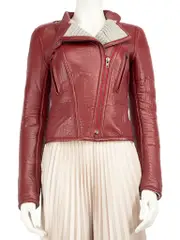 Maroon Lambskin Leather Biker Jacket