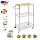 Compact Kitchen & Microwave Cart: Durable Chrome Frame, Removable Cutting Board