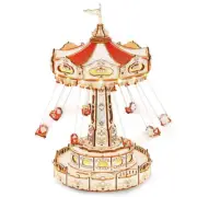DIY Swing Ride Music Box, 3D Wooden Puzzle Amusement Park Toy for Kids & Adults