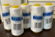 Lot of 5 Beachwood Overlock Thread 100% Spun Polyester White 3000 yards each