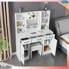 Vanity Desk Set with LED Light Mirror Makeup Vanity Table w/ Stool and Cabinet