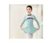 Girls Long Sleeve Color Blocking Ballet Costume Toddler Exam Dress Gymnastics Suit Set-Pattern 1