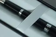 Sheaffer Sagaris Black Lacquer, Polished Appointments signature mid ring and dot of excellence with Medium Stainless Steel nib Fountain Pen