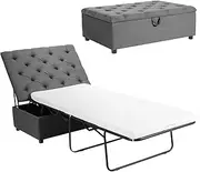 Giantex Ottoman Folding Bed, Convertible Chair Into Sofa With Mattress, Dual Use Guest Sleeper Couch, Steel Frame, for Living Room Bedroom Office (Grey)