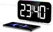 OQIMAX Digital Alarm Clock Large LED Display Alarm Clocks Bedside 10 Colors Night Light Desktop Clock with 5 Adjustable Brightness Dual Alarms Snooze 12/24H Adjustable Volume USB Output Port for Home