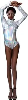 [IMEKIS] Women's Ballet Suit, Long Sleeve Bodysuit, Catsuit, Shiny Metallic Laser Leather Bodysuit, Ballet Dance Leotard, Gymnastics Leotard, One Piece Leotard, Top, Sleepwear, Clubwear, Disco Dancewear