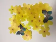 40 PRECUT Yellow Blossom Flowers Edible wafer/rice paper cake/cupcake toppers