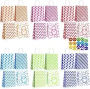 Bigqin 24PCS Paper Gift Bags with Handles 27 x 22 x 11cm Large Gift Bags Wrapping Bags for Christmas Wedding Birthday Party Supplies, 4 Patterns x 6 Colors with 24pcs Stickers