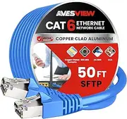 AvesView CAT 6 Shielded Ethernet Cable 50FT, Indoor High-Speed (SFTP) 10Gbps Snagless Shielded 50 FT Ethernet Cable for Internet, Router, Computer, PlayStation, Xbox, POE Camera, Printer - Blue